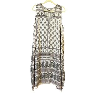 PureJill Linen Paisley Bandana V Neck Midi Dress Ivory Multi Size Large Beach